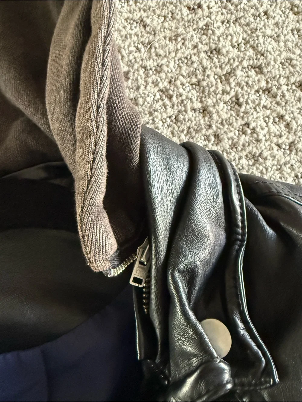 Free People Black Vegan Leather Hooded Jacket